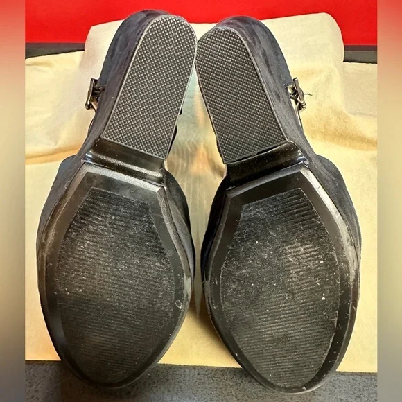 Crown Vintage Black 5.5” Wedge Heels Fabric Faux Suede With Bow Women’s Size 10M - Picture 9 of 12